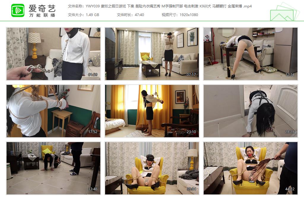 YWY039 妻奴之假日游戏 下集 羞耻内衣绳艺秀 M字强制开脚 电击刺激 K9训犬 马鞭鞭打 .jpg