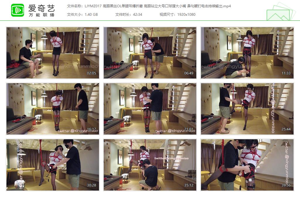 LJYMZ017 高跟黑丝OL单腿吊缚折磨 高跟站立大号口球撑大小嘴 鼻勾鞭打电击持续输出[20.jpg